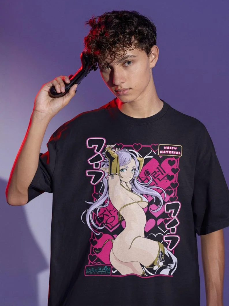 UNISEX Koszulka Anime Waifu Material Manga Graficzne Koszulki Manga Japońska Koszula Dla Zakochanych Koszulka Trippy Odzież Gotycka Ciemna Estetyka