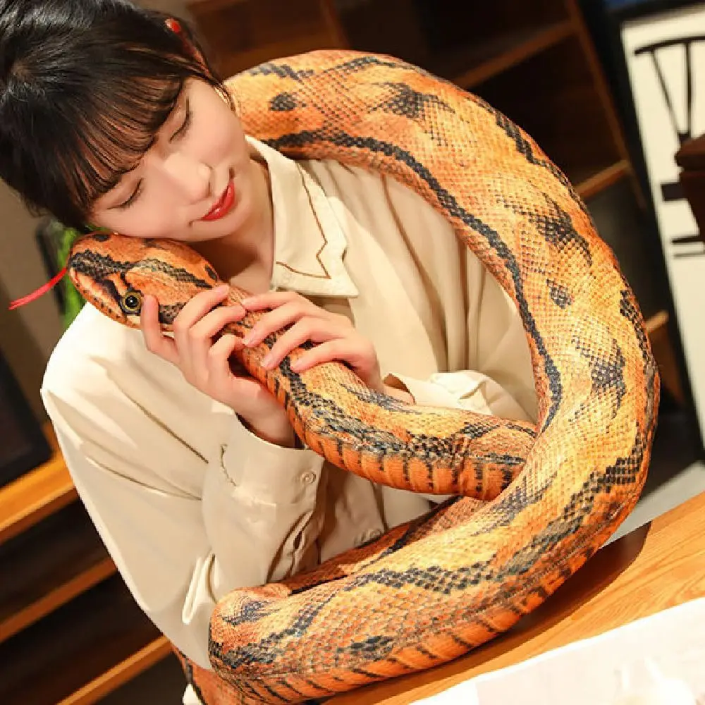 

Adorable 160cm Artificial Python Soft Cartoon Long Snake Funny Lifelike Stuffed Animal Home Decor