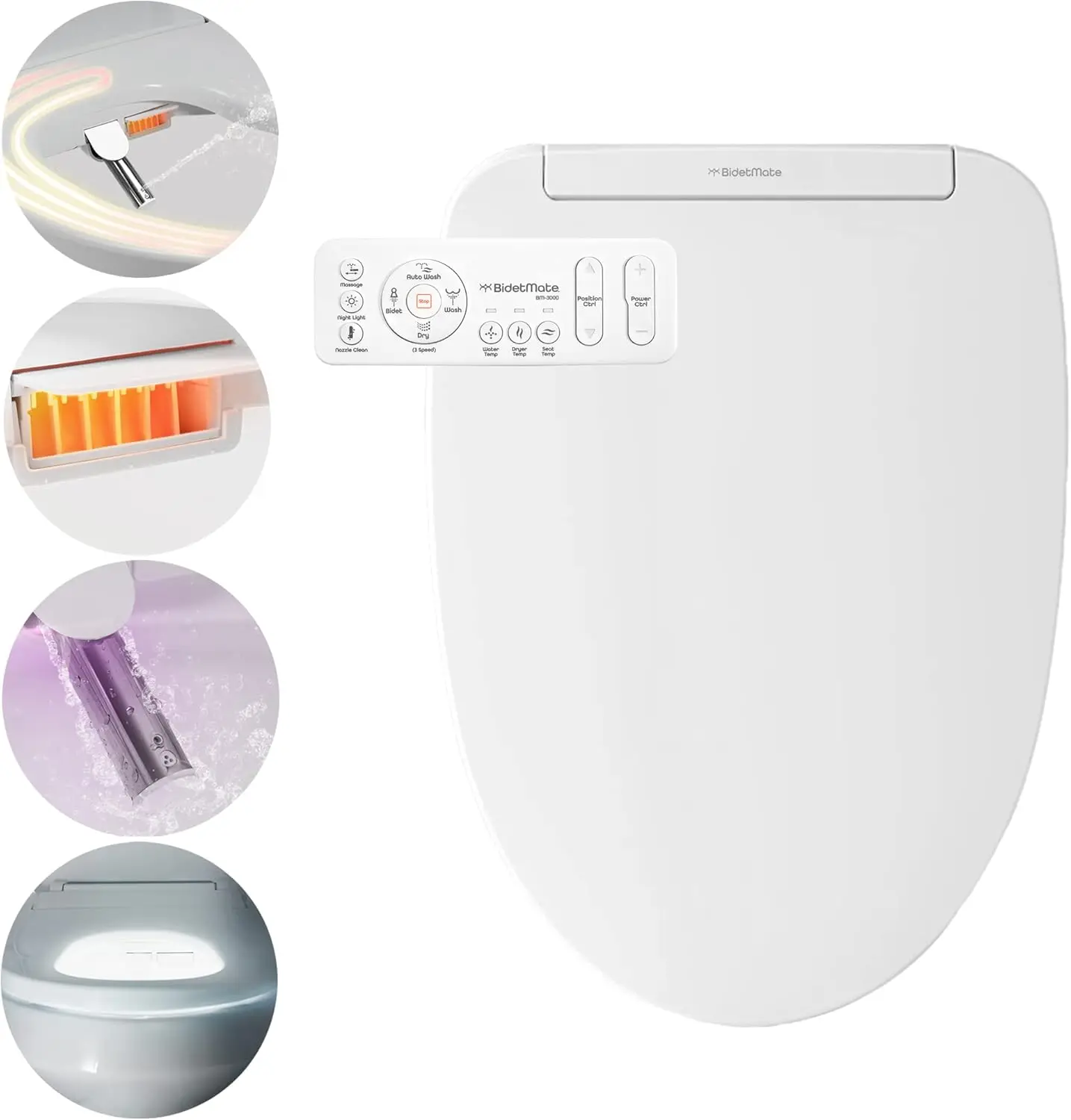 3000 Series Electric Bidet Heated Smart Toilet Seat with Unlimited Heated Water, Remote, and Adjustable Warm Air