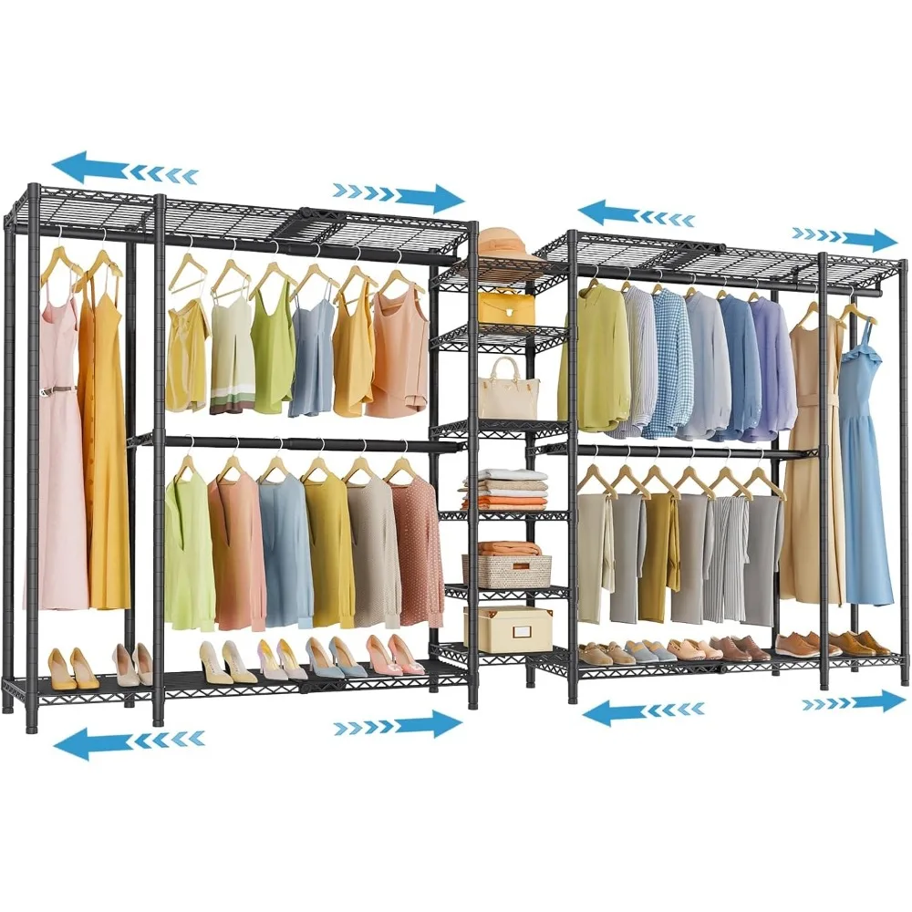 

Extra Large Expandable Clothes Rack Adjustable from 7.8 to 10.5 Feet Metal Freestanding Wardrobe Portable Closet Black