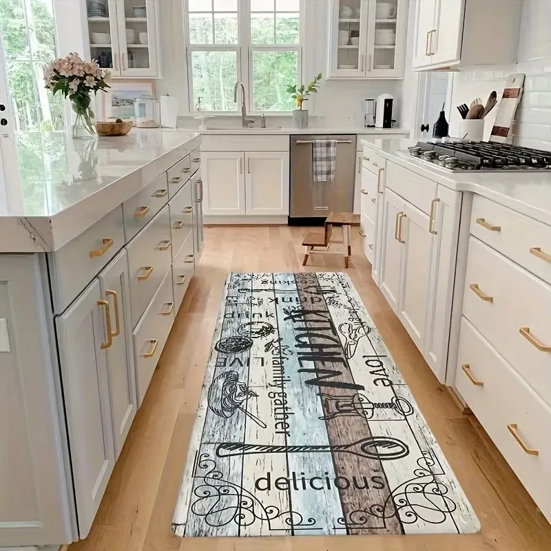 VIKAMA American-Style Kitchen Floor Mat, Fun Slogan Long Strip Carpet, Anti-Slip And Easy-To-Clean Home Decoration Carpet