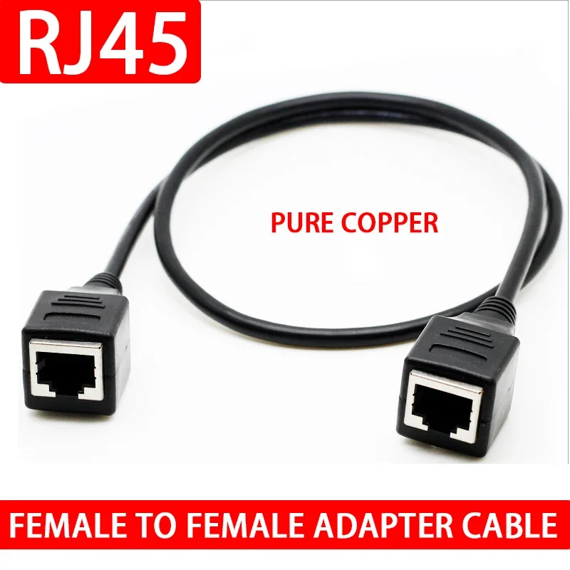 RJ45 Female To Female Copper Network Port Extension Cable 8-core Black Network Straight-through Cable Waterproof Terminal Block