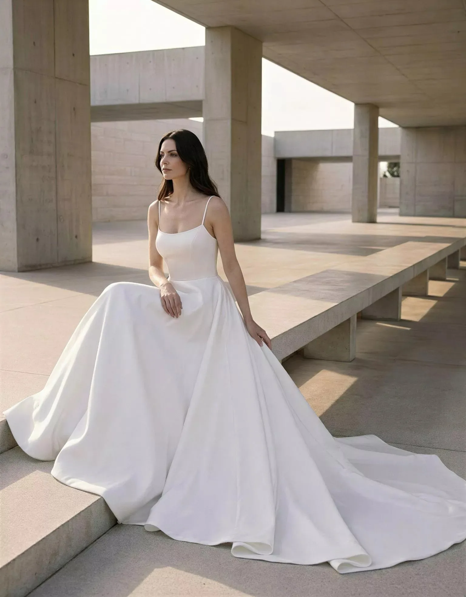 Customized Simple A Line White Wedding Dress Spaghetti Straps Backless Satin Backless Plain Bridal Gown Sweep Train Vestidos