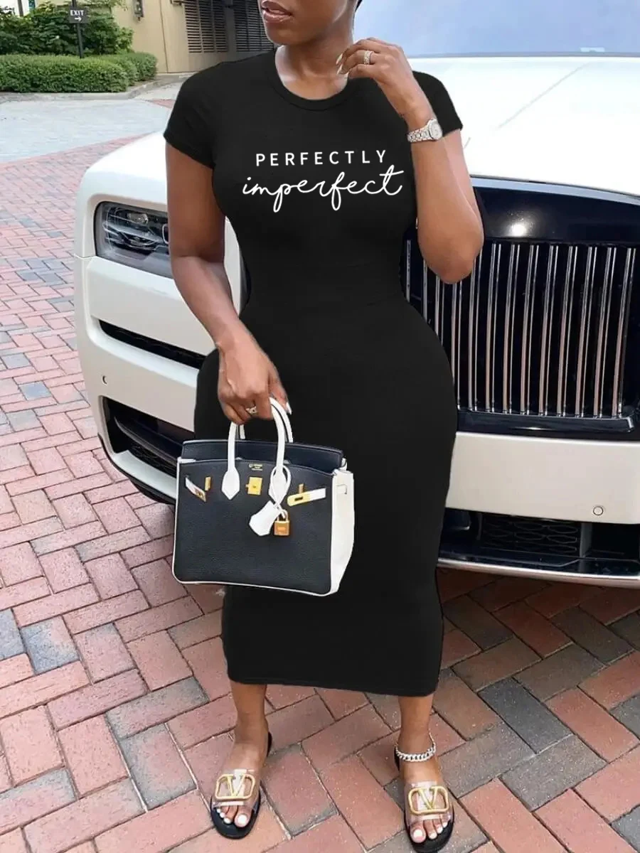 Summer PERFECTLY print short sleeved women's sexy dress Top Fashion Print Sexy Slim Fit Tight Women's Dress Casual Print