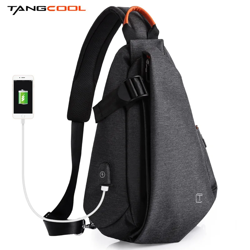 Nylon Sling Backpack with USB Port Crossbody Chest Bag for Travel Commuting and Daily Use