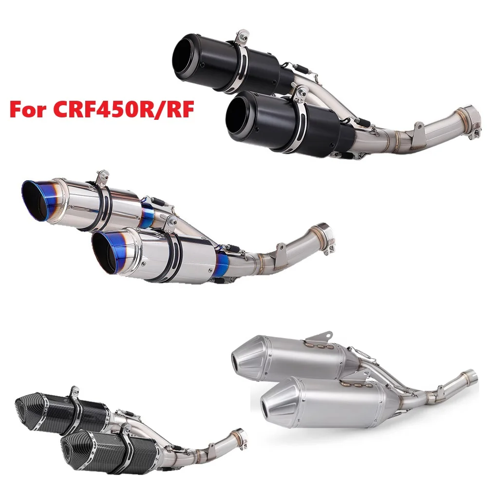 Slip-on-Auspuffrohr aus Edelstahl mit doppeltem Loch, Motorrad-Auspuffrohr für Honda CRF 450R CRF 450RX 2015–2020