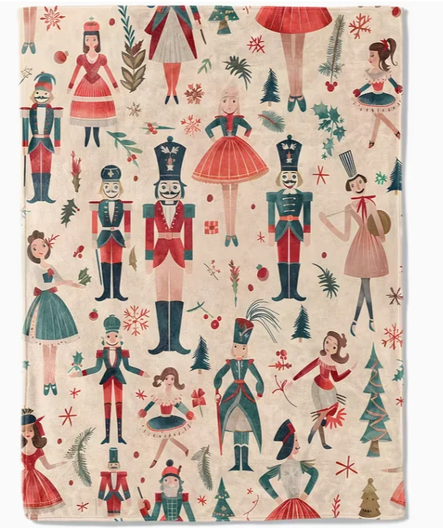 1pc Nutcracker Ballerina Blanket Super Soft, Lightweight, Christmas Tree Holiday Blanket for Sofa Room Bedroom Blankets