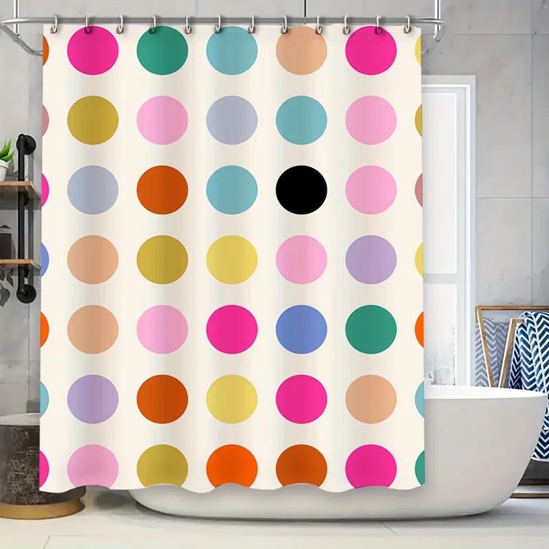 

Colorful Polka Dot Shower Curtain Set for Bathroom Decor Multicolor Circular Pattern Plastic Hooks Included 72 x 72 White Base