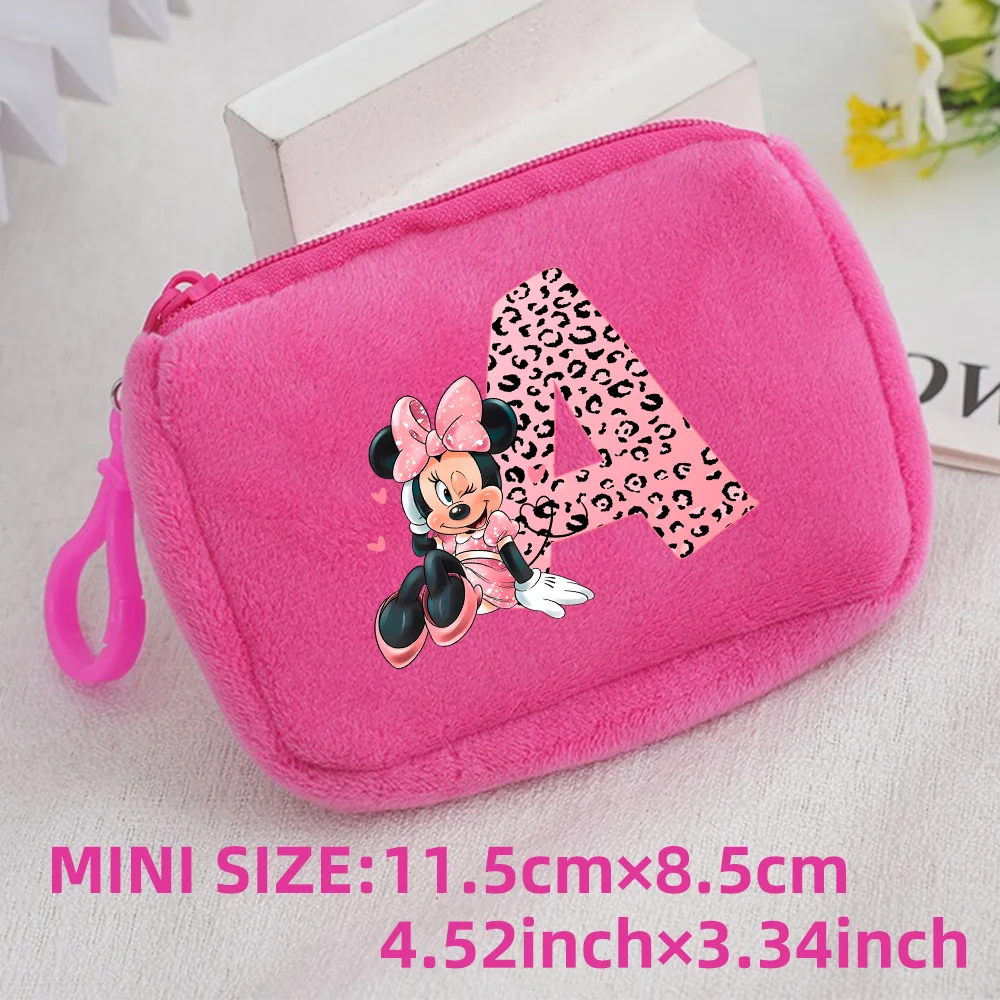 

Minnie Mouse Pink Boy Girl Plush Coin Purse Cute Portable Wallet Cartoon Anime Printed Letter ID Card Storage Bag Children Gifts