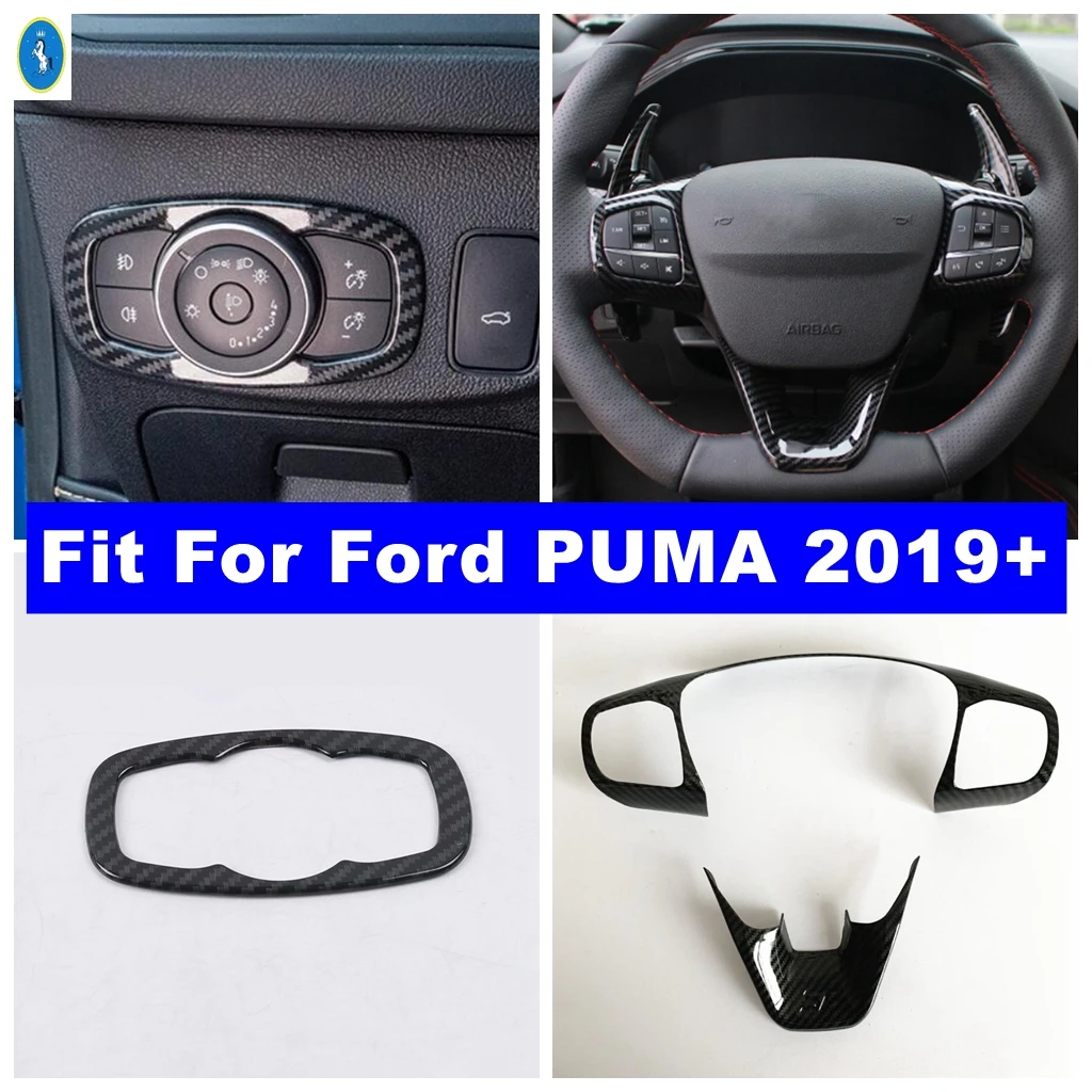 Carbon Fiber Auto Steering Wheel / Headlight Head Light Lamp Switch Buttons ABS Accessories Cover Trim For Ford PUMA 2019 - 2024