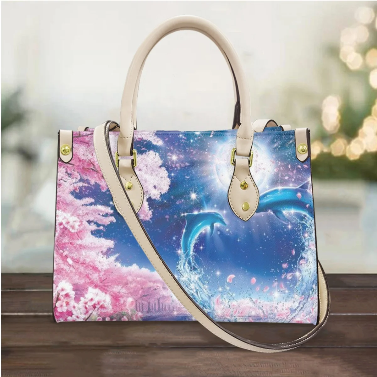 FORUDESIGNS Women Bag Casual Tote Starry Sky Dolphin Design Messenger Bags Shoulder Commuting Handbags Leather New 2023