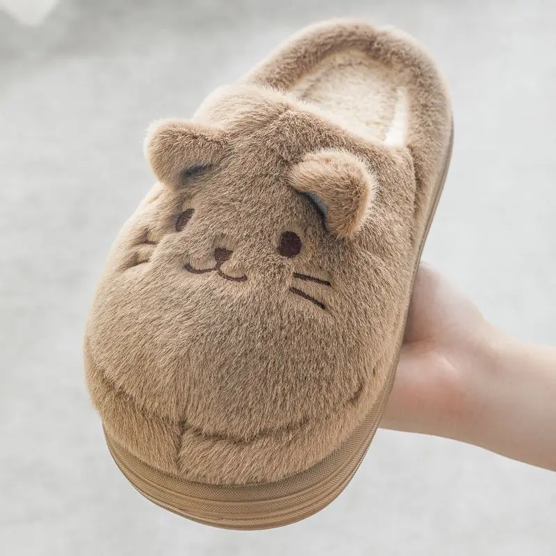 Latest Soft Kitty Slipper Mens Warm Home Shoes Couple Indoor Furry Slides Man Cheap Kitten Ankle Slipper Loafer Room Cat Slipper