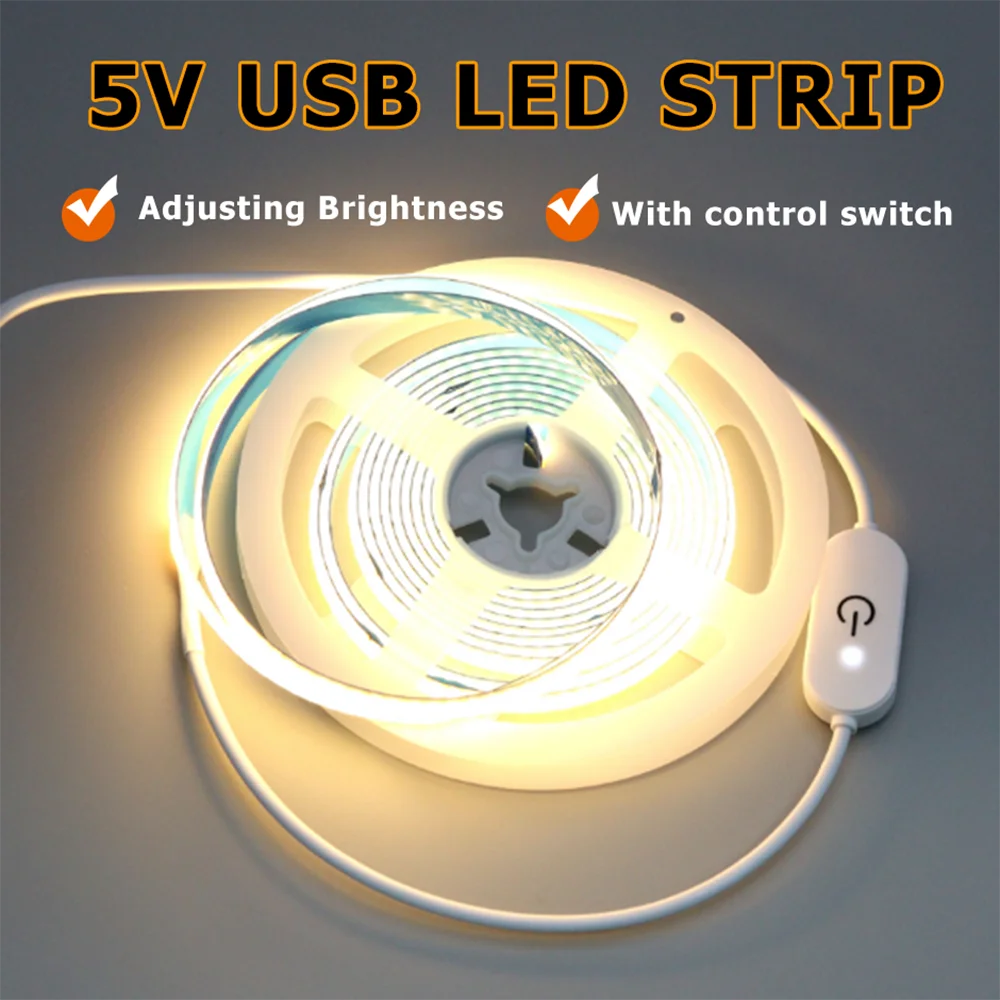 

COB LED Strip Light Touch Dimmer Flexible Diode Tape 5V USB Linear Indoor Lighting Lamp Room DIY TV Mirror Backlight Wall Decor