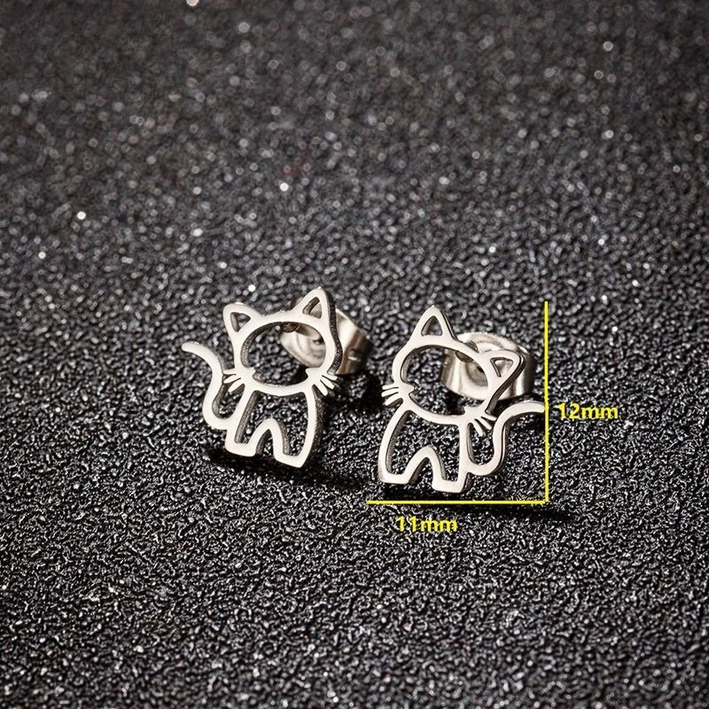 Black Line Art Cat Earrings - Hollow Titanium Steel Stud, Hypoallergenic Cool Minimalist Niche Jewelry for Men Women