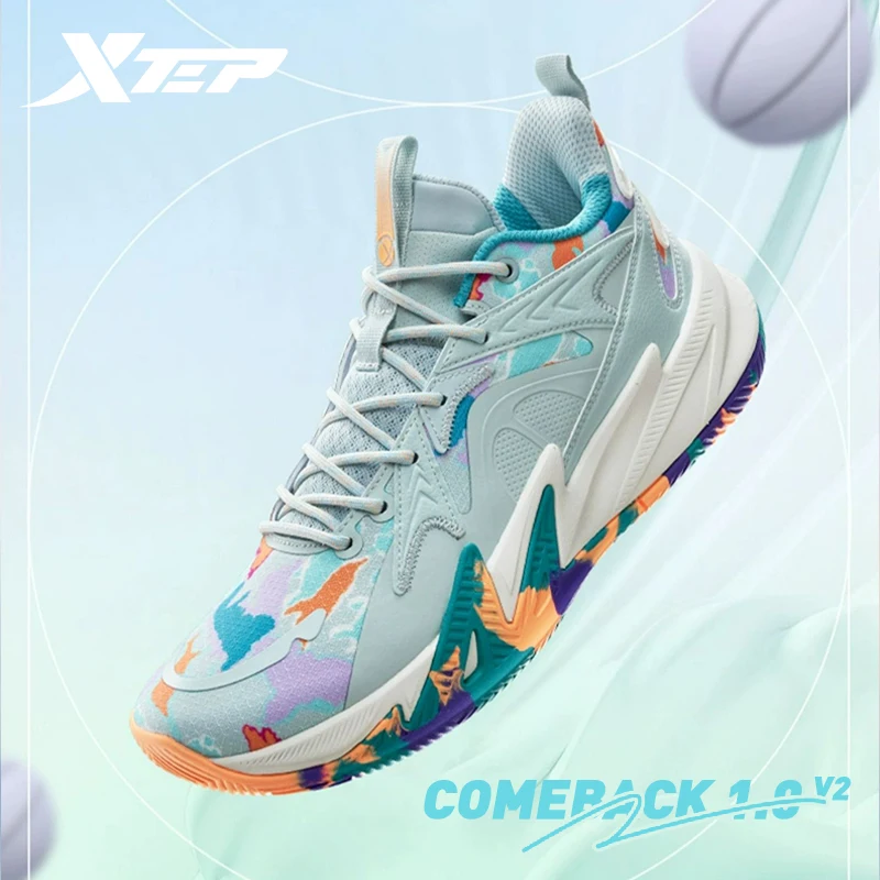 Xtep Comeback 1.0-V2 Basketball Shoes Men Non-Slip Shock Absorption Sport Shoes Cushioning Mid Top Combat Sneakers 877319120005