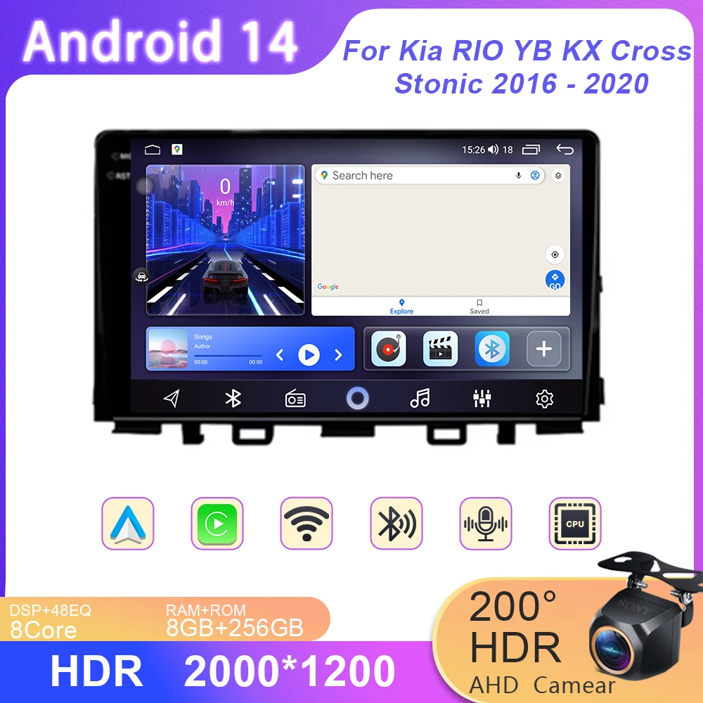 

Car Radio Android 14 For Kia RIO YB KX Cross Stonic 2016 - 2020 Car Carplay GPS Multimedia Player Stereo GPS Navigation No 2din
