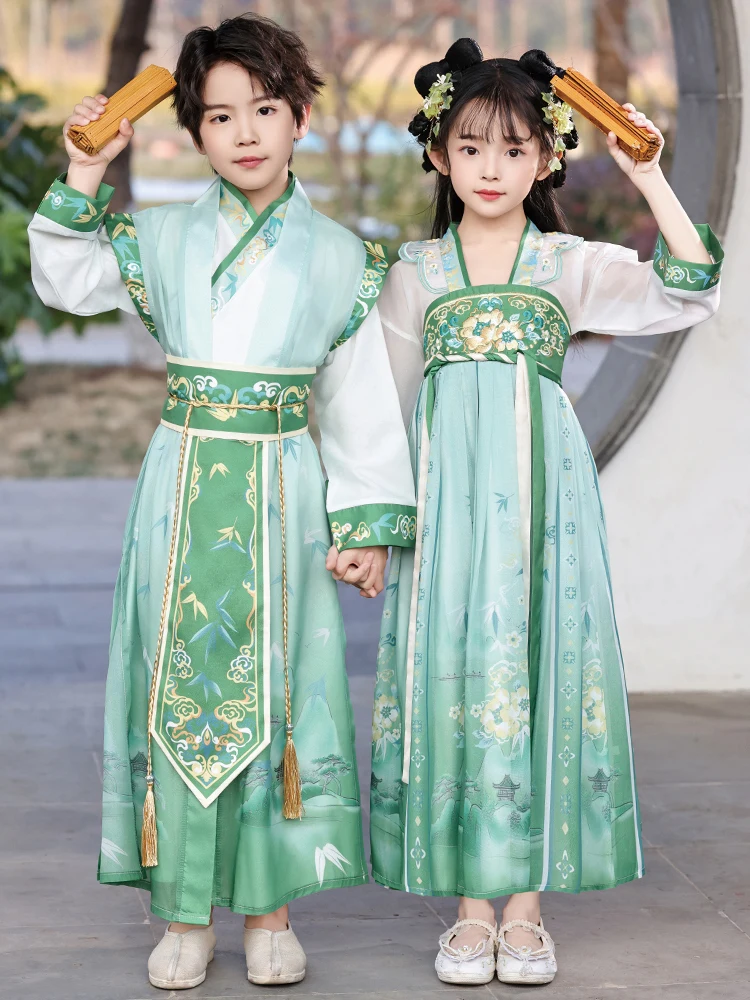 

Children's National Learning Ceremony Hanfu Outfit Set Primary School Entrance Performance Clothes Girls Boys Kindergarten
