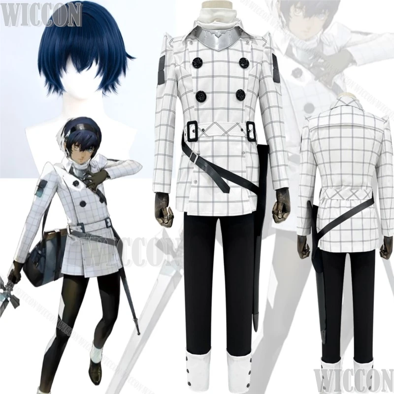 Game Metaphor: ReFantazio Protagonist Cosplay Costume Prop Blue Wig White Uniform Full Set Men Holloween Roleplay Customized