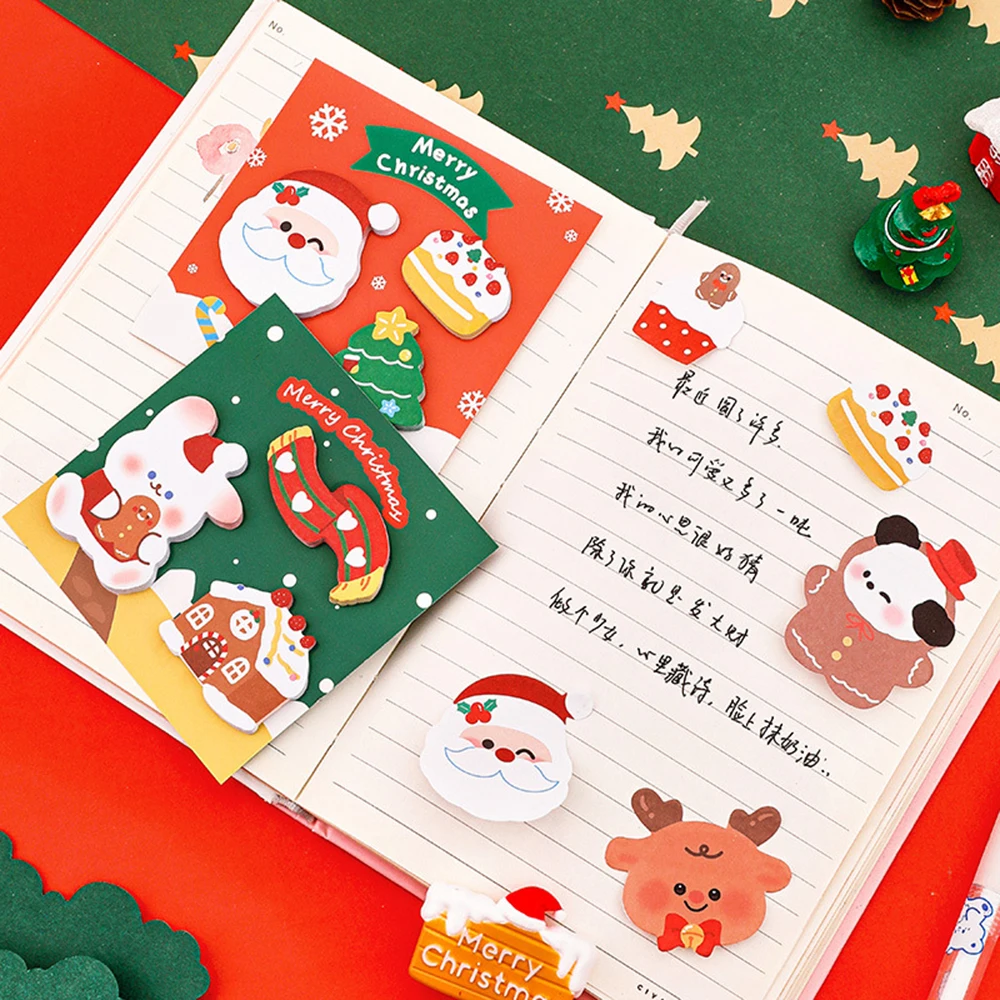 Notas adhesivas de Feliz Navidad de dibujos animados, libro de visitas de notas para estudiantes, manual de bricolaje, pegatinas de decoración,