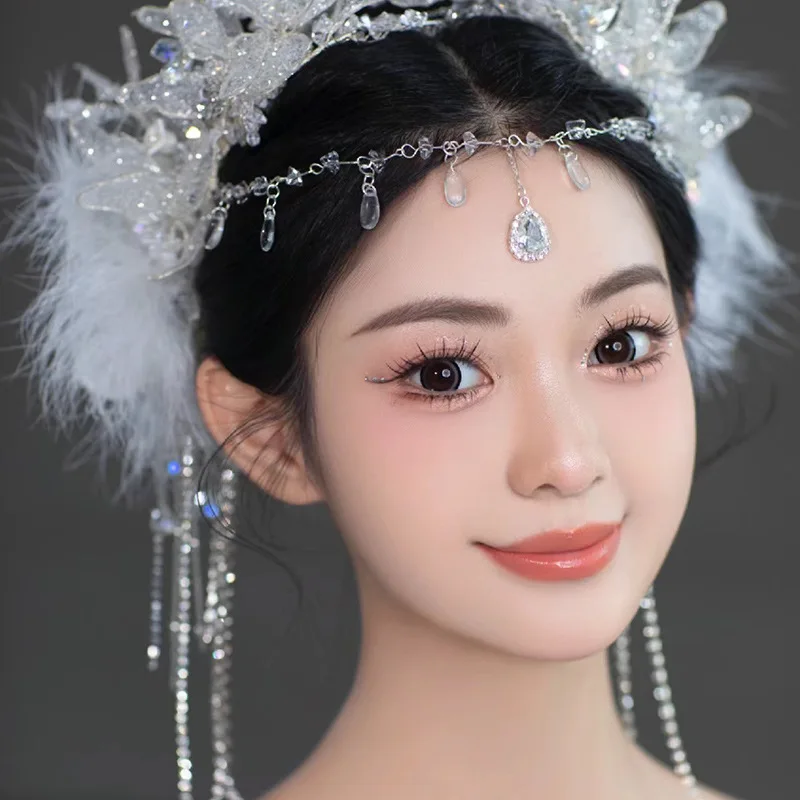 Korean style new fashion crystal beaded rhinestone forehead chain hair accessories bridal tiara, wedding dresses and makeup acce