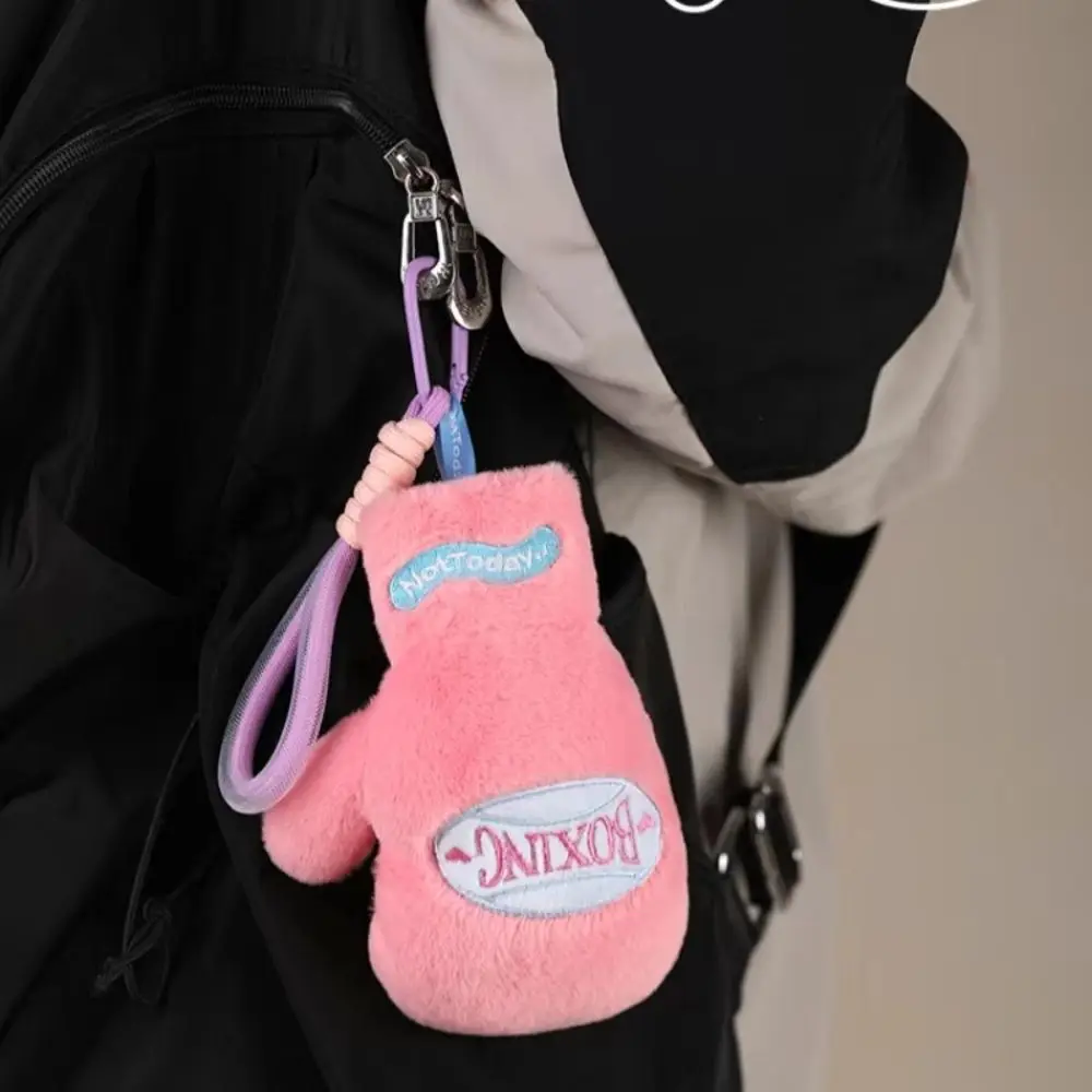 Backpack Pendant Boxing Gloves Keychain Stuffed Doll Soft Cute Fitness Plush Keychain Sports Theme Pink Plush Boxing Pendant
