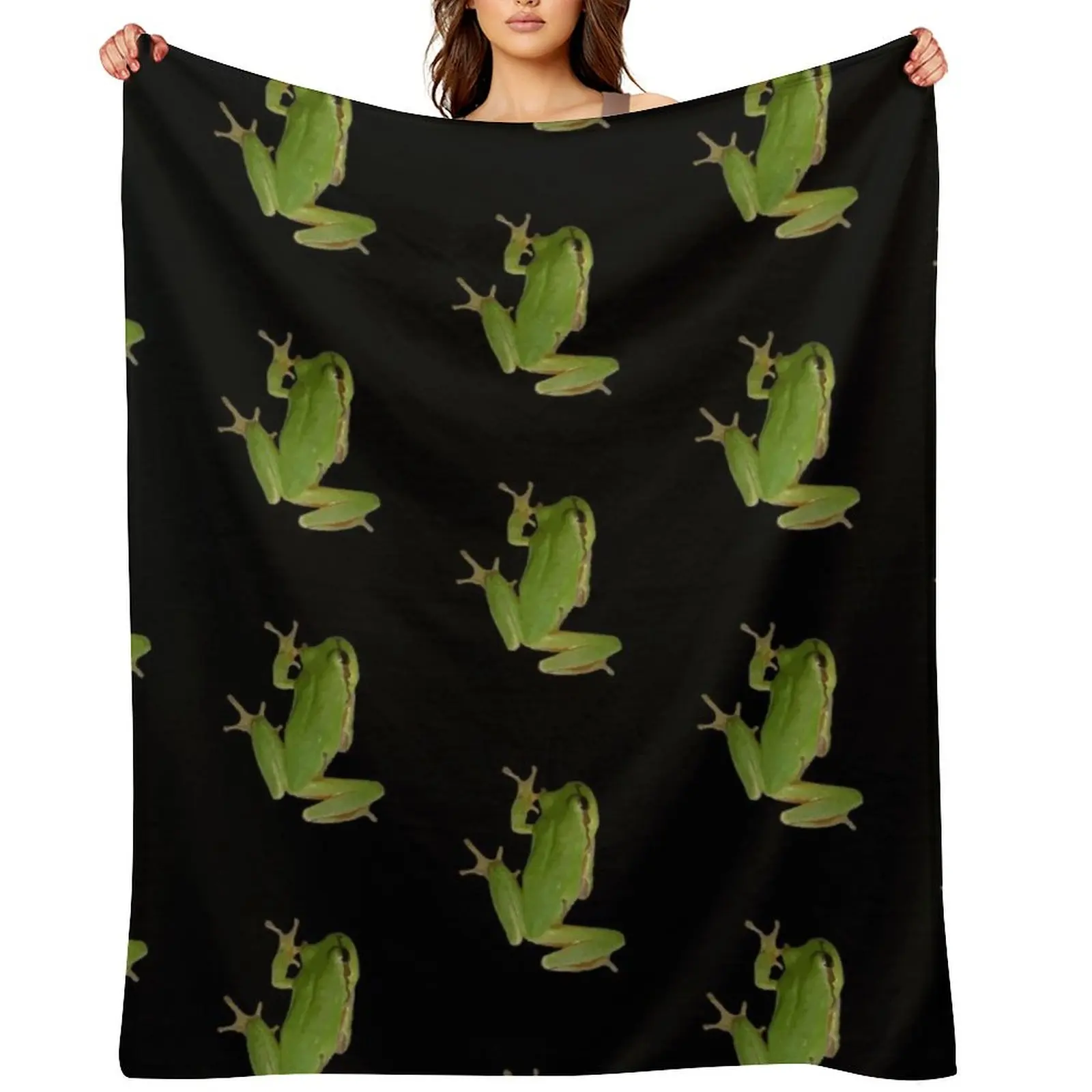 Manta Decorativa con Diseño de Rana Verde Trepadora, Arte Vectorial, Regalo Divertido para Turistas, Mantas Finas de Manga