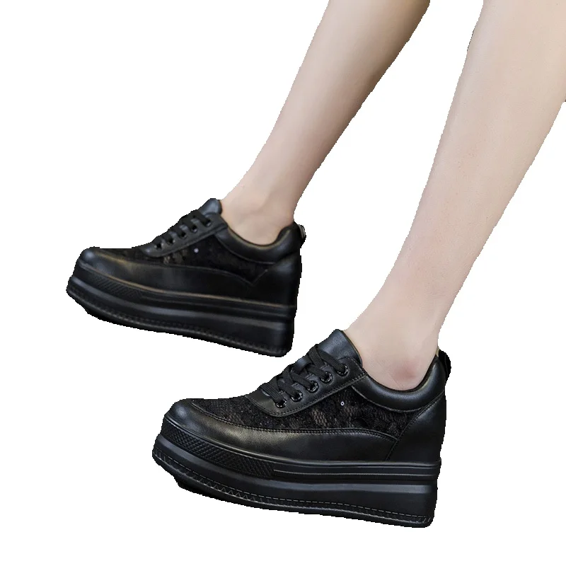 Platform Sneakers White Breathable Mesh Hidden Wedge For Women_voghion.com