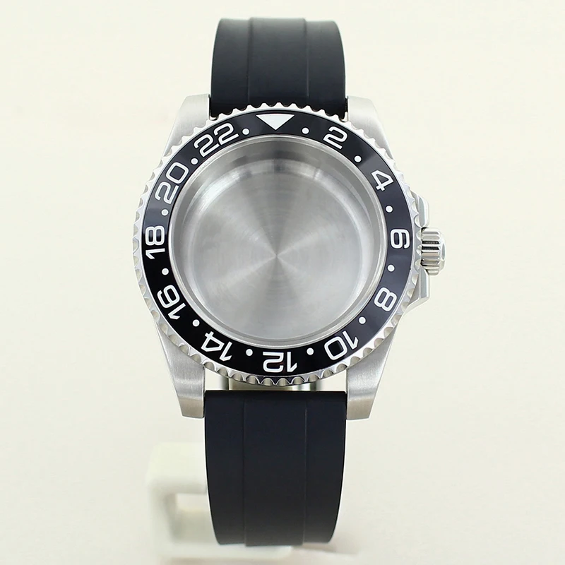 20ATM 40mm GMT Watch Case Rubber Strap Compatible with For NH34/38 NH35 NH36 NH70 8215 8205 Eta2824 Movt Sapphire Crystal Glass