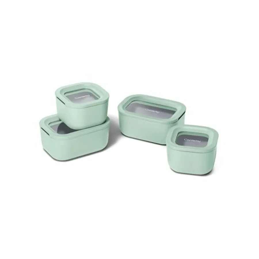 Mini Food Storage 9pc Set - Glass Storage Containers for Food - Non-Toxic Ceramic-Coated Glass - Air Release Technology - Compac