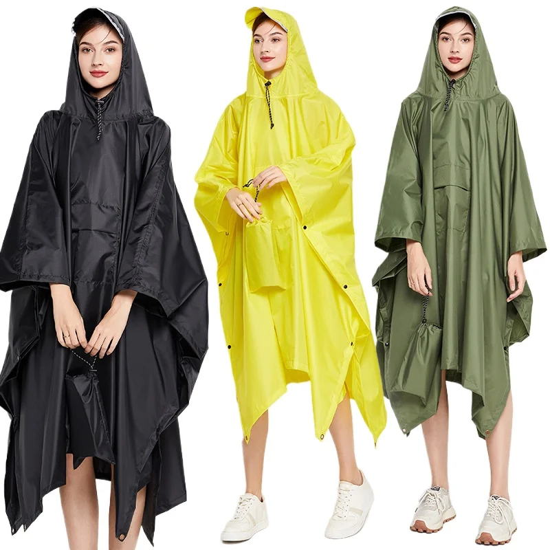 Women's Knee Length Raincoat with Hood Hiking Backpack Travel Cycling Cape Cloak Poncho Stylish Raincoats for Ladies