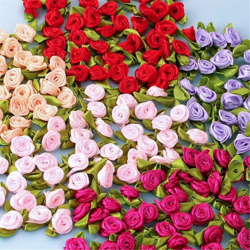 100PCS Small Rose Flower Padded Appliques Patches Craft Clothes Sewing Supply Woman Hairband Wristband Appliques