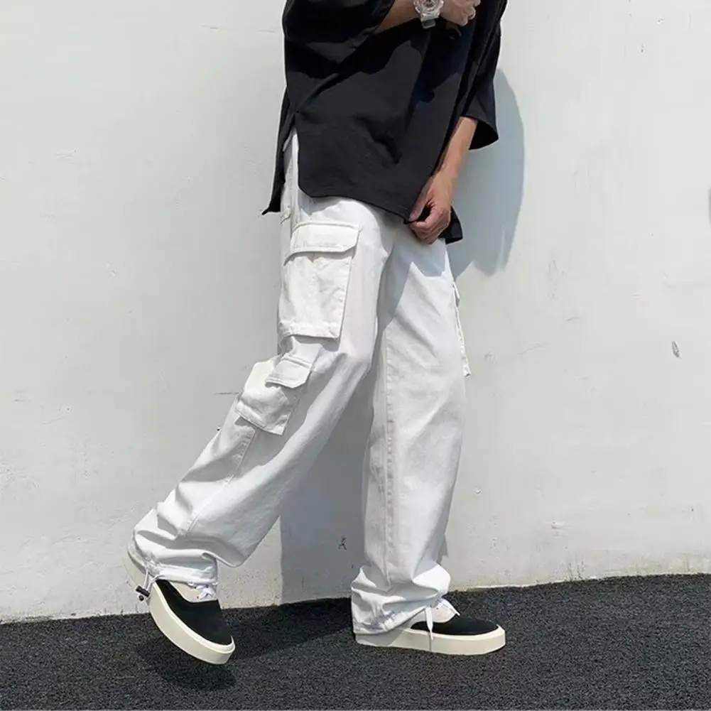 Casual Trousers Multi Pockets Quick Drying Workwear Straight Wide Leg Solid Color Casual Pants   Casual Pants  Daily Clothing