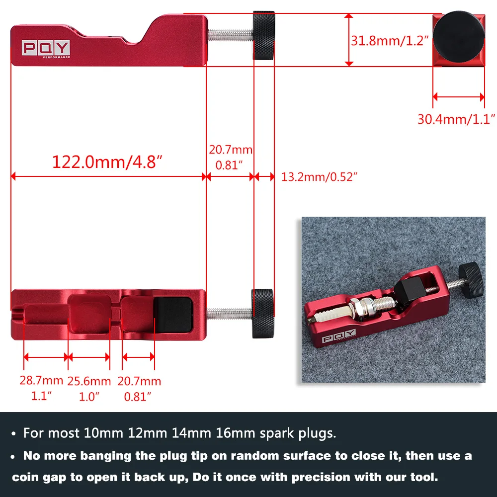 Spark Plug Gap Tool Electrode Compresses 10mm 12mm 14mm 16mm High Turbo Power Kit with 32-Blade Feeler Gauge 0.04-0.88mm