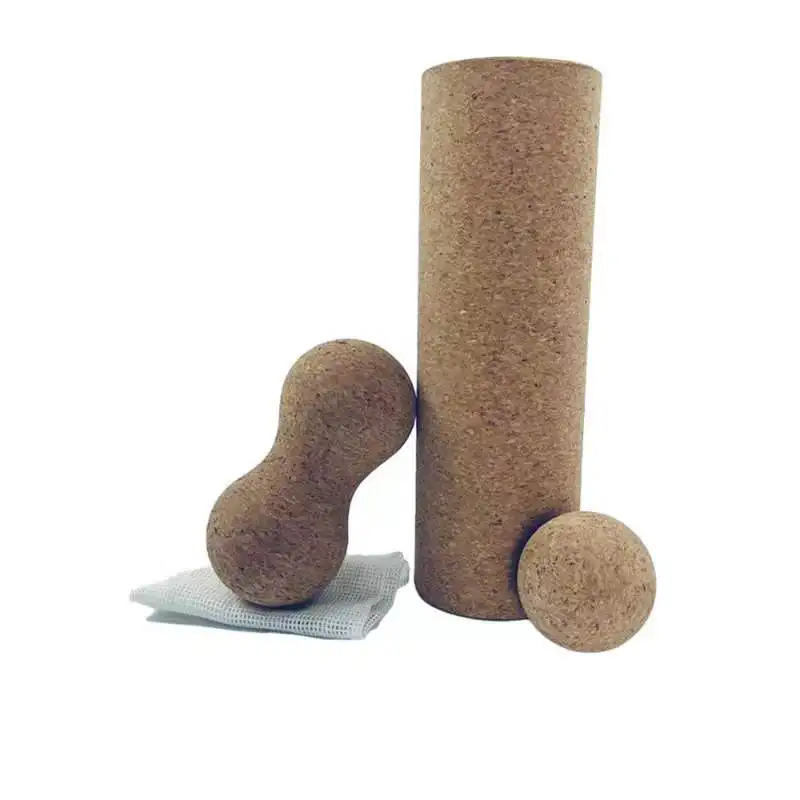 Cork Massage Roller Ball Set 3 Pieces With Mesh Cotton Bag Peanut Roller Massage Ball Mini Roller Rollers for Back and Muscles