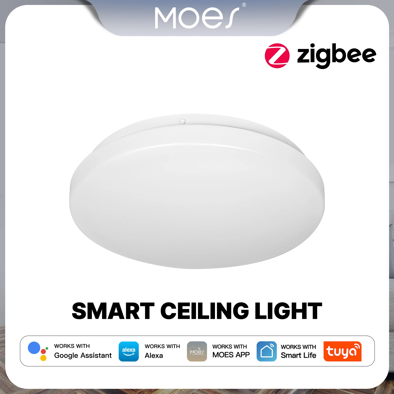 

Умный потолочный светодиодный светильник MOES Tuya Zigbee с регулировкой цветовой температуры, RGB-подсветкой, диммированием, управлением через приложение и голосовым управлением, совместим с Alexa и Google Home