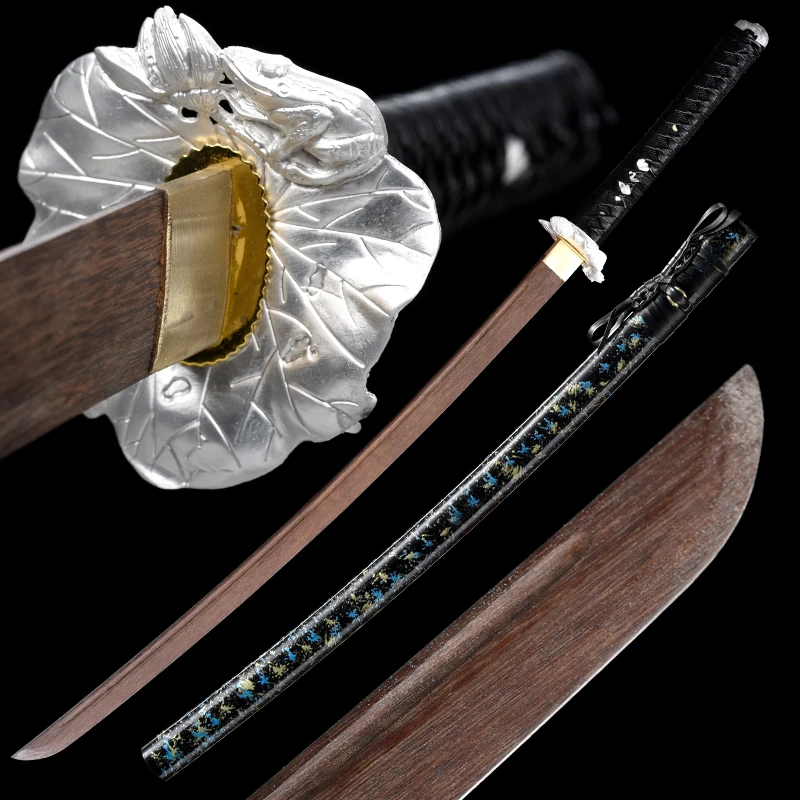 

Самурайские мечи с деревянным лезвием, полноразмерное готовое обучение, белая лягушка, Цуба, катана, японский декоративный меч, несколько материалов на выбор