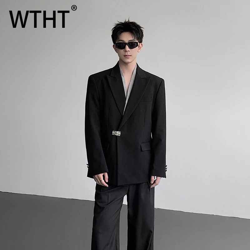 

WTHT модный мужской пиджак из двух частей, модная куртка с длинными рукавами, мужская куртка 2023, осень 2A1483