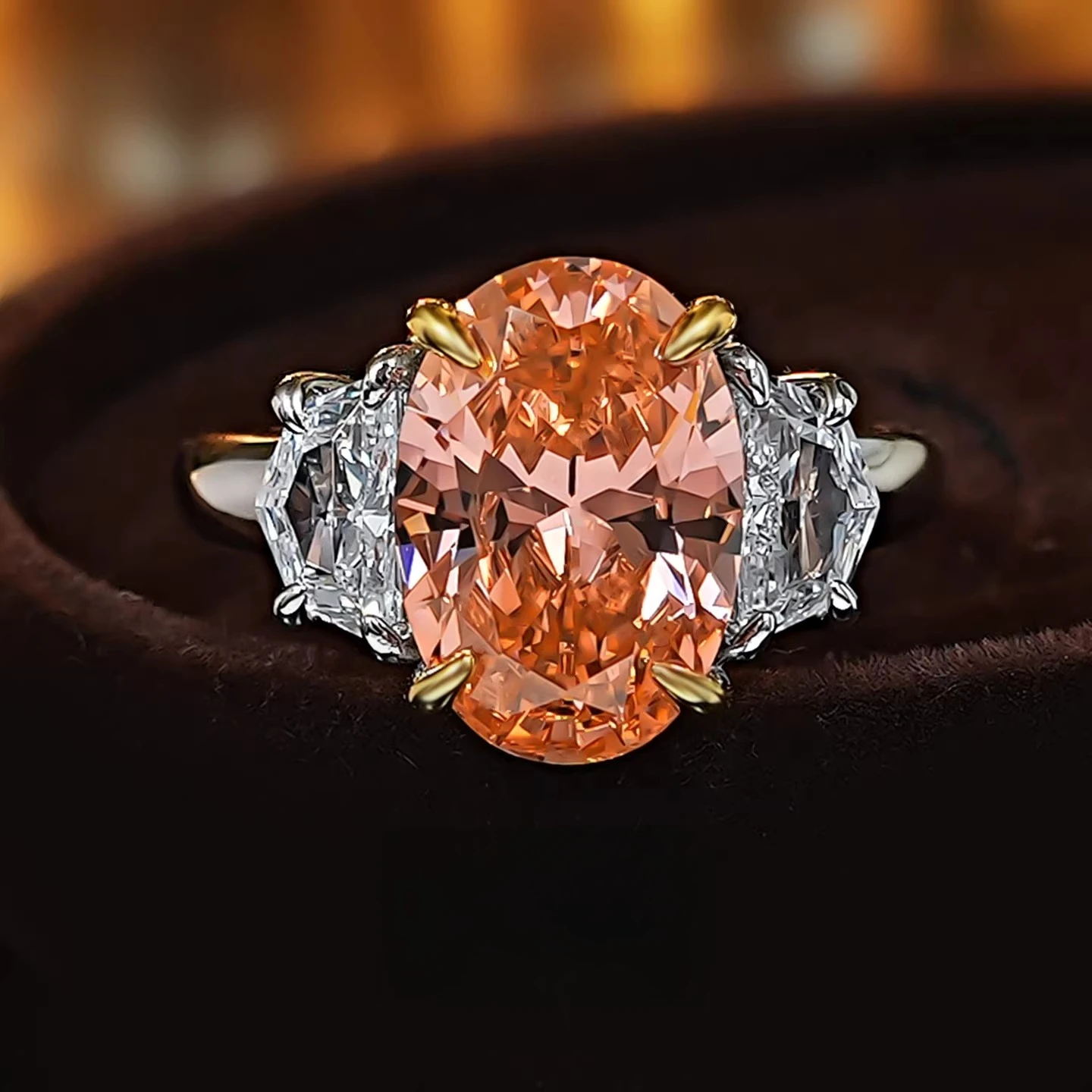 

925 silver ring gentle 8ct three stone Papalacha pink zircon niche high-end jewelry gift