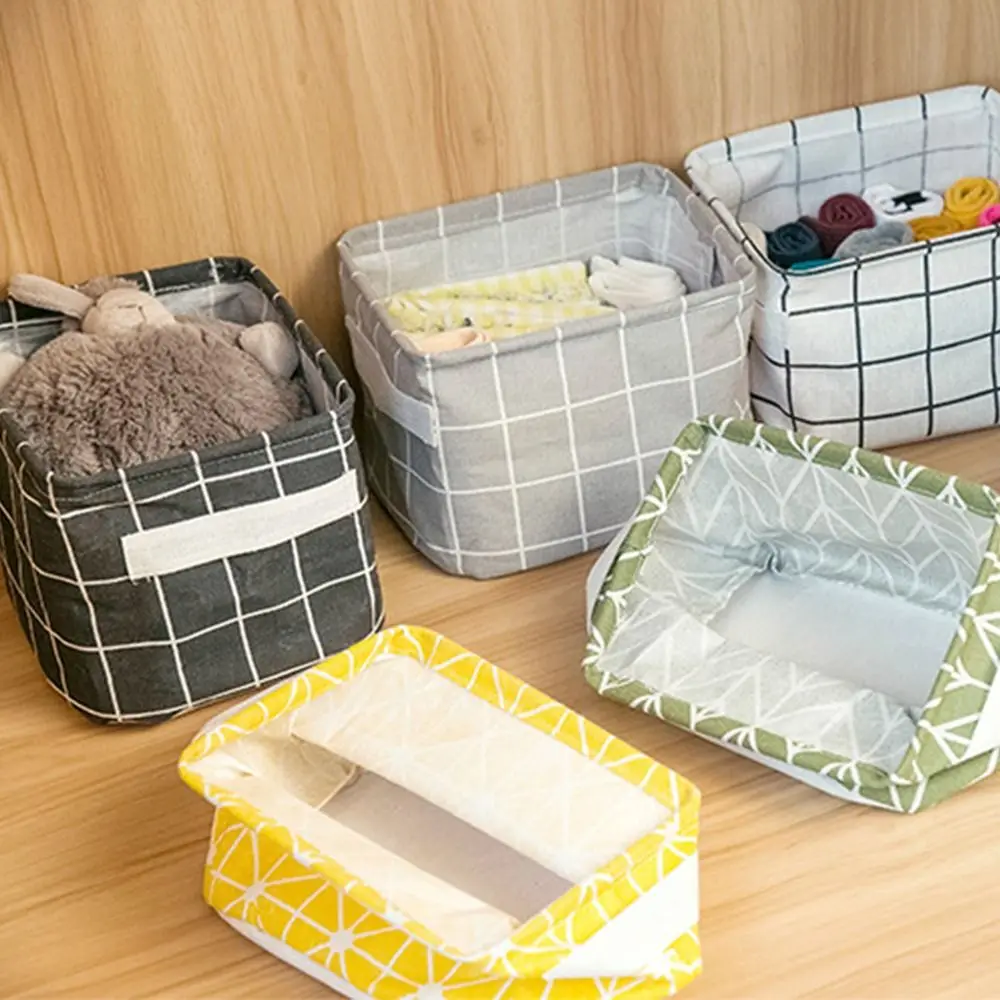 Folding for Home Office Cotton Linen Desktop Storage Box Cosmetic Book Organizer Storage Basket Underwear Storage Box