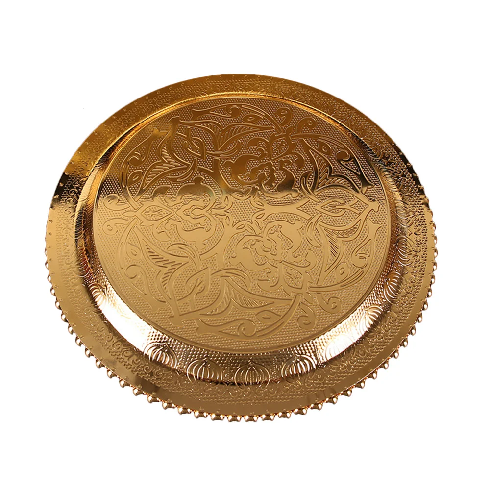 

Metal Gold Plated Tray Storage Snack Plate Home Decor Elegant Desk Item Fruit Nuts Toy Cookie Storage Round European