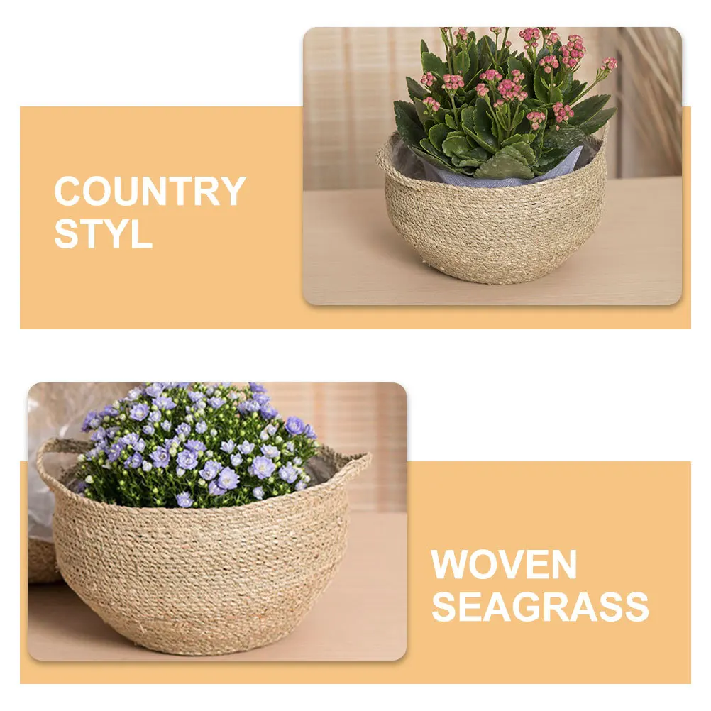 

Natural Woven Basket Handwoven Flower Storage Basket Rustic Seagrass Handled Multi Functional Decorative Bag for Home Wedding