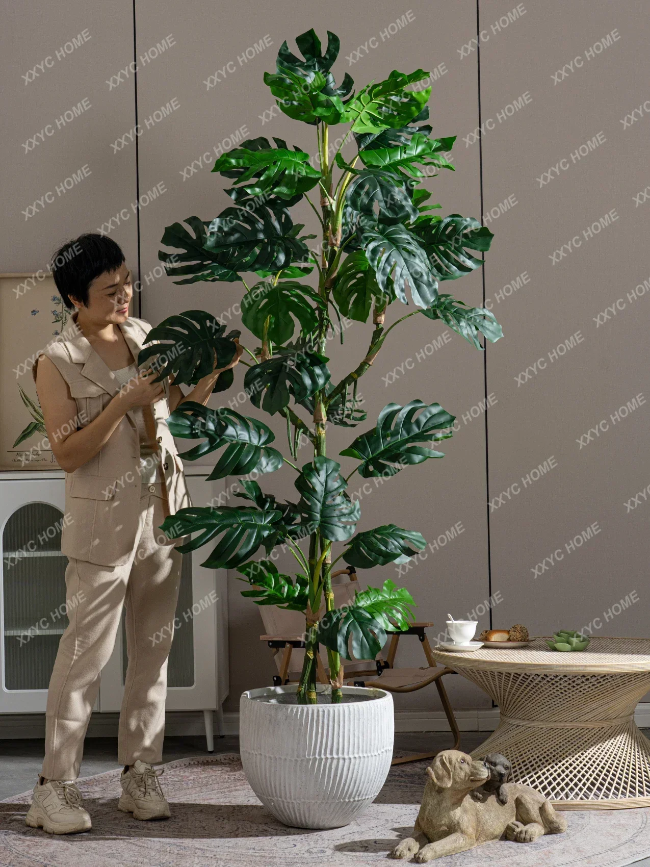 Simulation Monstera Deliciosa Bionic Fake Trees Green Plant Monstera Artificial Flower Tree Indoor Landscaping