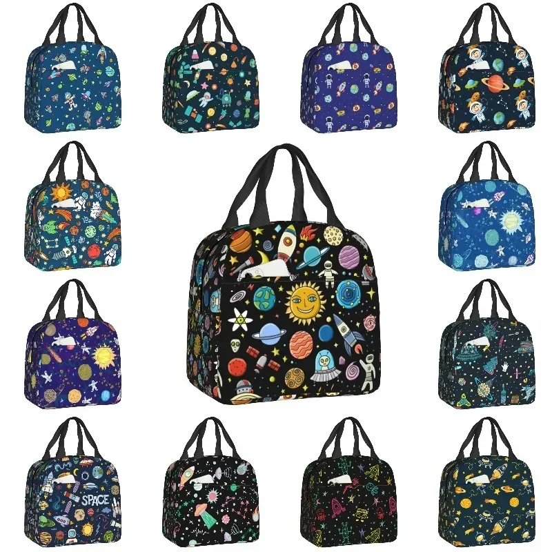 Space Rocket Planet Insulated Lunch Bag for School Picnic Astronaut Spaceship Leakproof Cooler Thermal Lunch Box Women Children