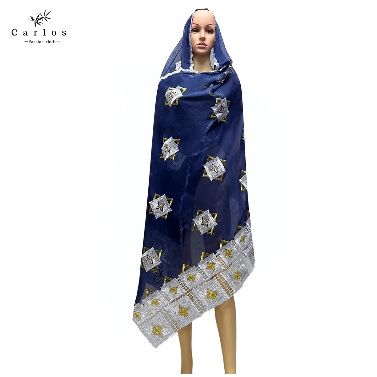 2022 Hot Sale African Muslim Women Scarfs Big Circle Design Big Embrodiery  Cotton With Grenadine Big Scarf for Shawls Pashmina