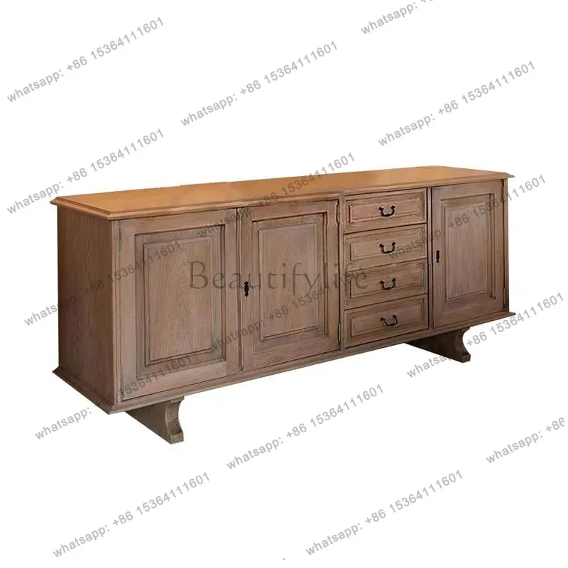 

French retro solid wood dining side cabinet American rural old storage cabinet small apartment