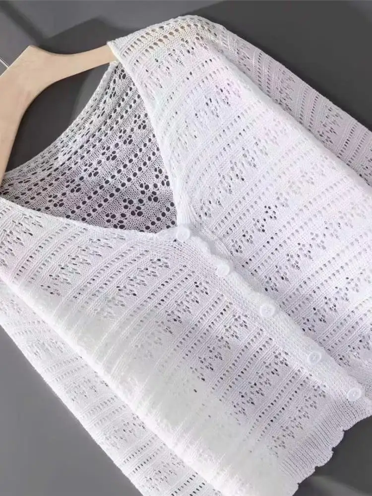 

Женский вязаный кардиган с V-образным вырезом, летний, новый, тонкий, с длинными рукавами, ажурный, для защиты от солнца, накидка на плечи, топ для кондиционированных помещений