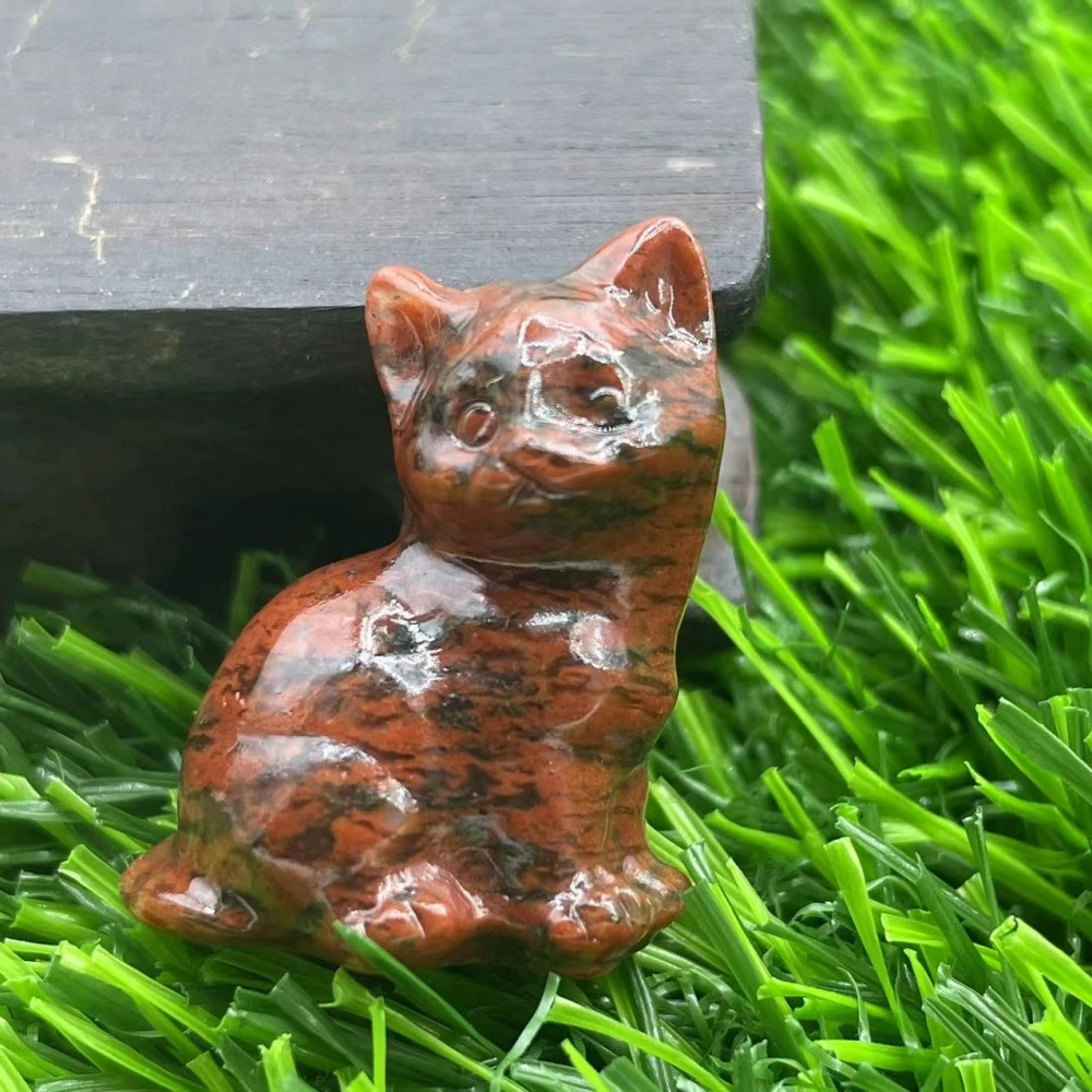 Cat Statue Natural Stone Crystal Animal Statue, Gemstone Carving Kitty with a Crooked Head, Home Decoration, Holiday Gift, 4cm