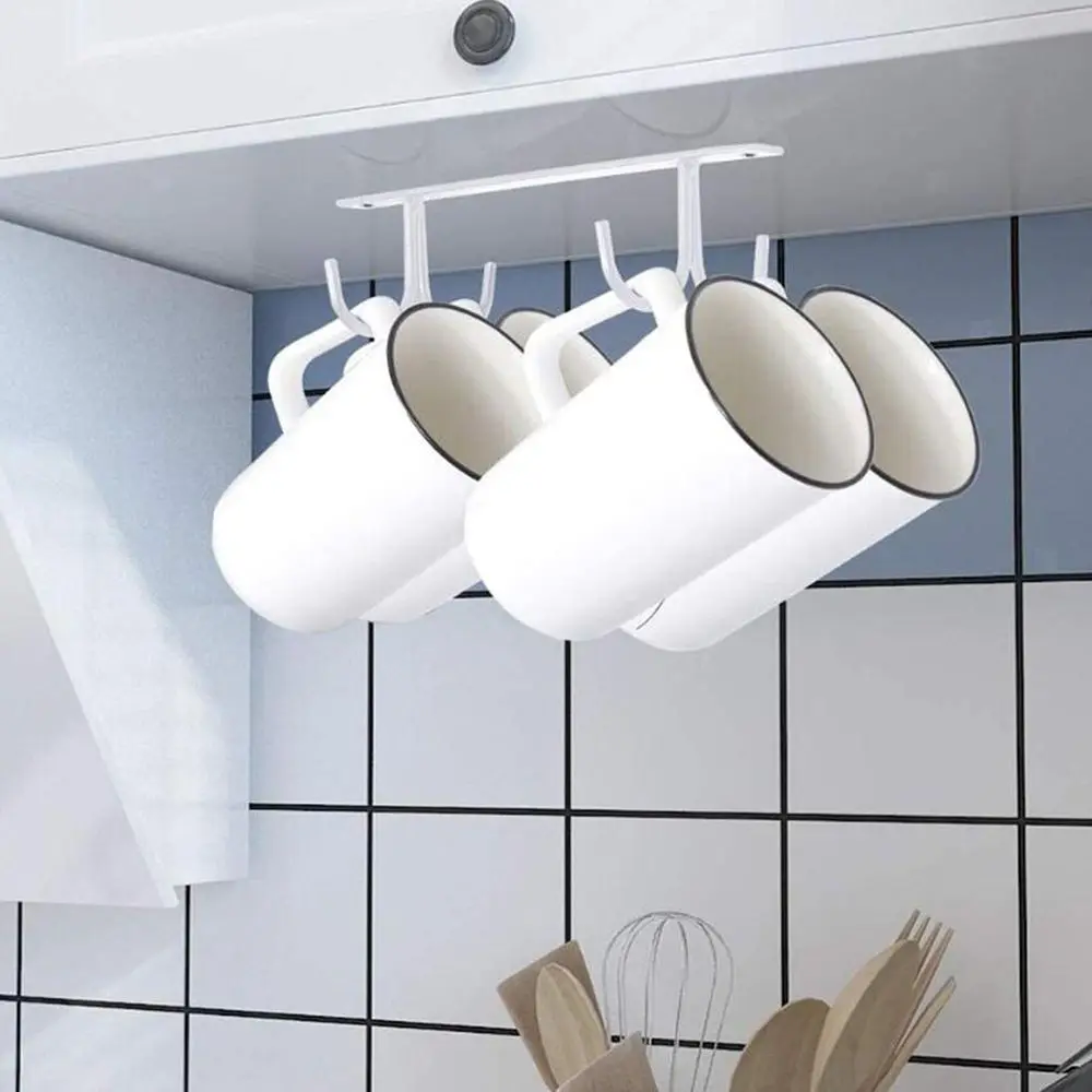 1pc Mug Rack Under Cabinet Coffee Cup Holder Mugs Cups Drying Hook Kitchen Closet Under Shelf Hanging Organizer Hook