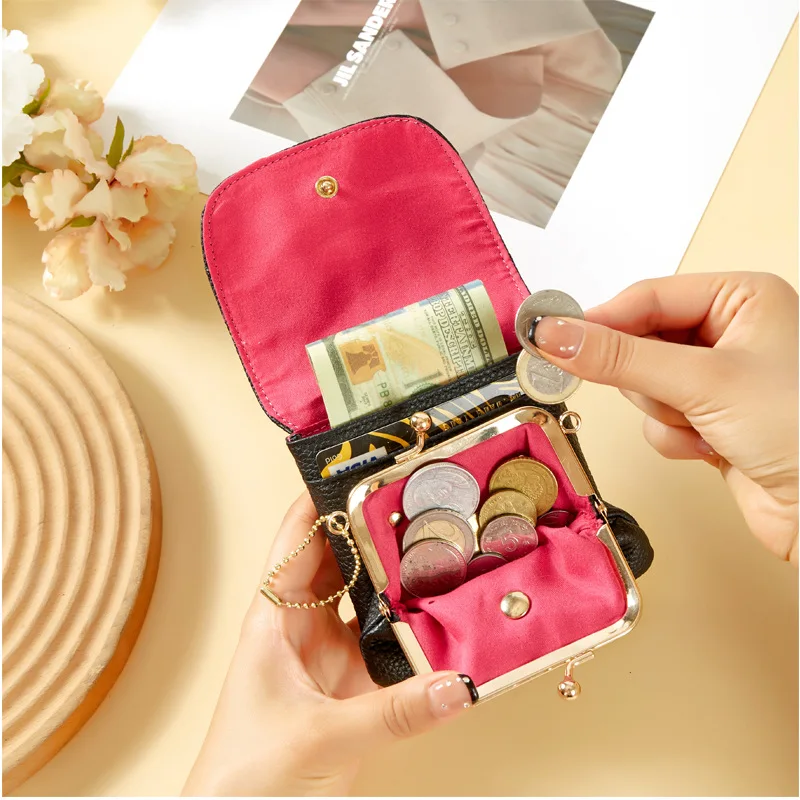 Leather Coin Purse Women's Multi-Functional Large Capacity Fashion Lock Buckle Bag Japanese Style Personalized Creative Coin ...