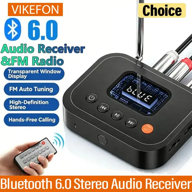 HiFi Music Streaming Bluetooth 6.0 Audio Receiver Wireless Adapter 3.5mm AUX RCA Built-in Mic Upgrade Home Stereo System